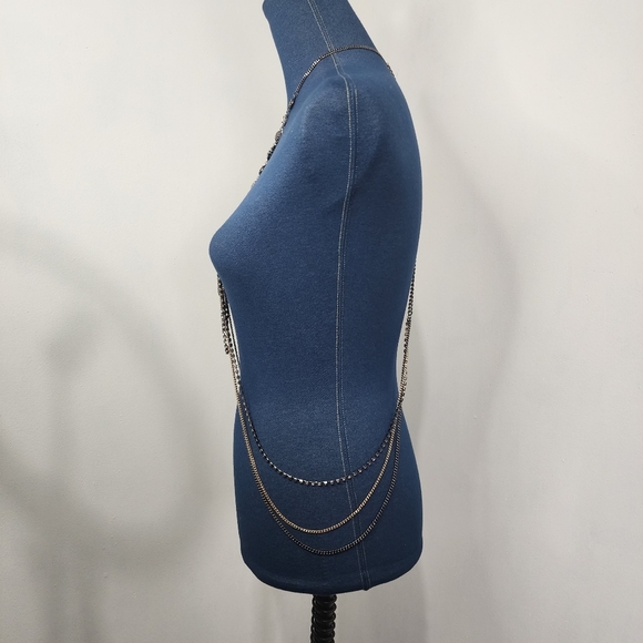 Sexy Gunmetal with Rhinestones Body Chain Jewelry and Earrings Set New - Picture 8 of 9